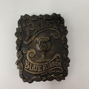 Vintage 1974 Pabst Blue Ribbon Brass Belt Buckle Bergamot Works Beer Barware USA